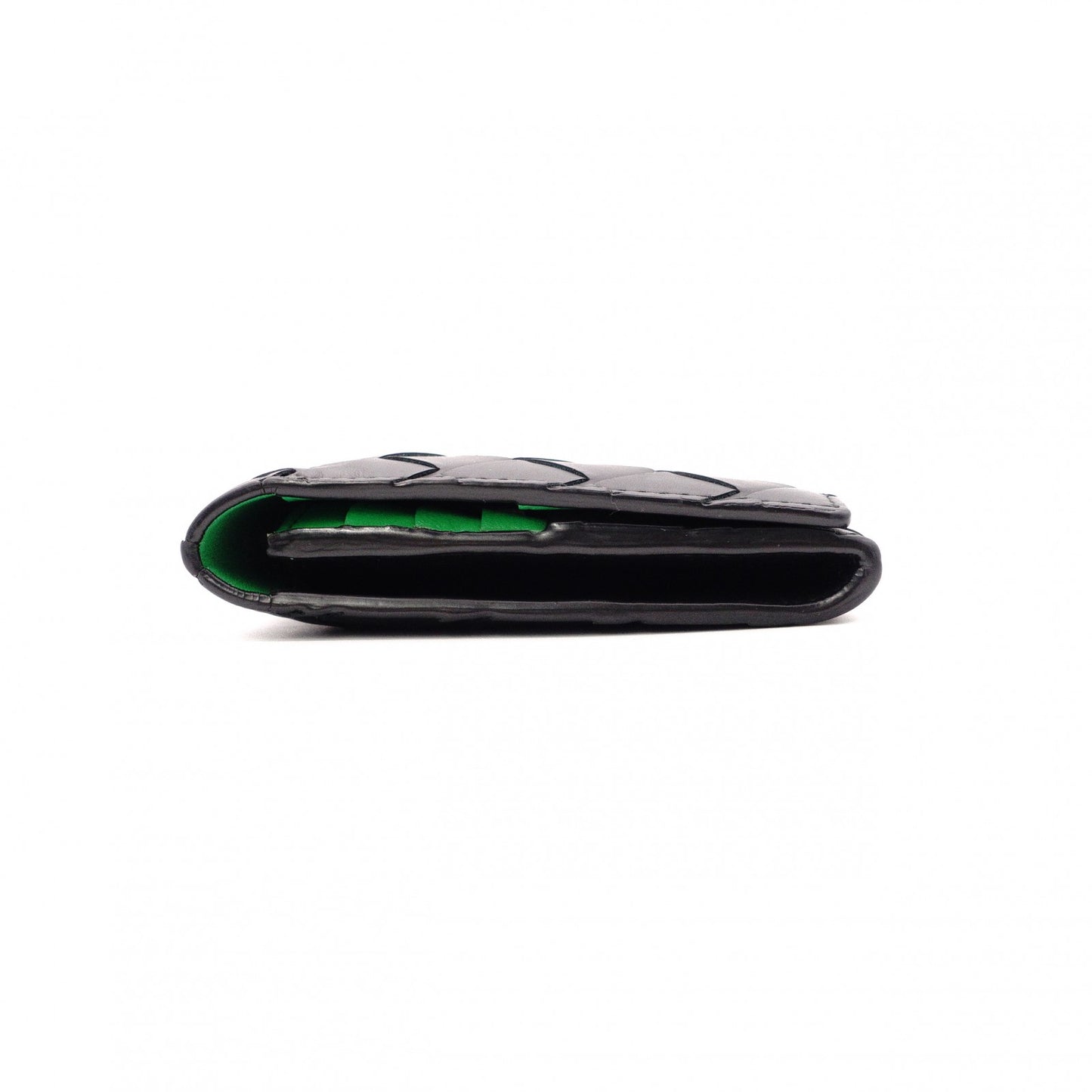BOTTEGA VENETA Intrecciato Long Wallet, Leather, Black/Green, Men's