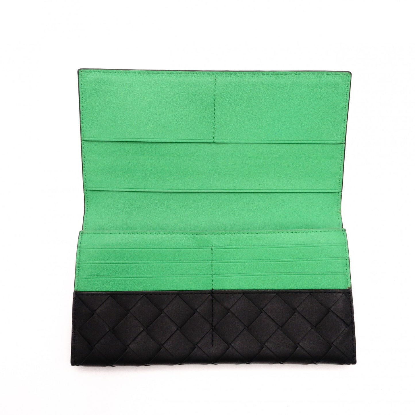 BOTTEGA VENETA Intrecciato Long Wallet, Leather, Black/Green, Men's