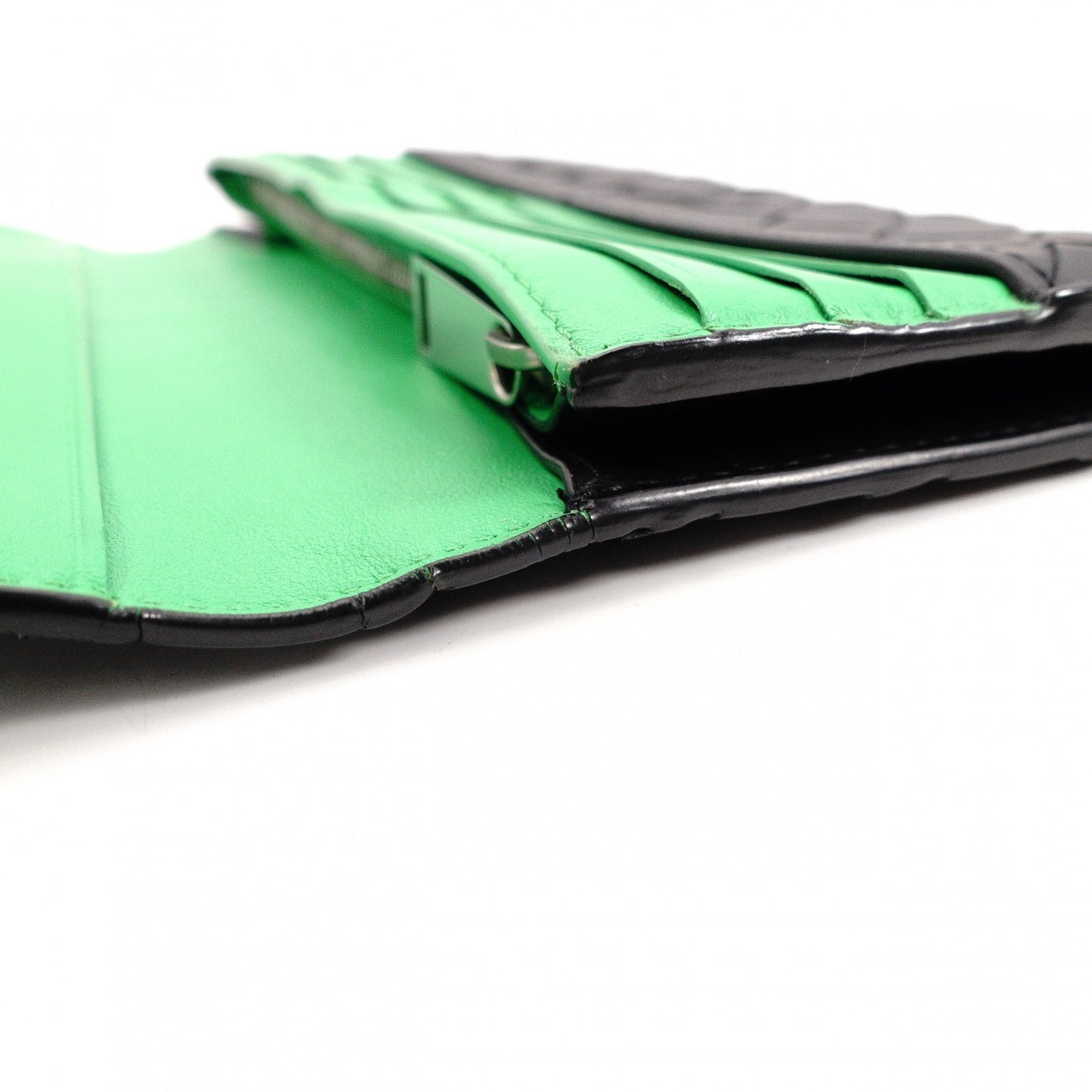 BOTTEGA VENETA Intrecciato Long Wallet, Leather, Black/Green, Men's