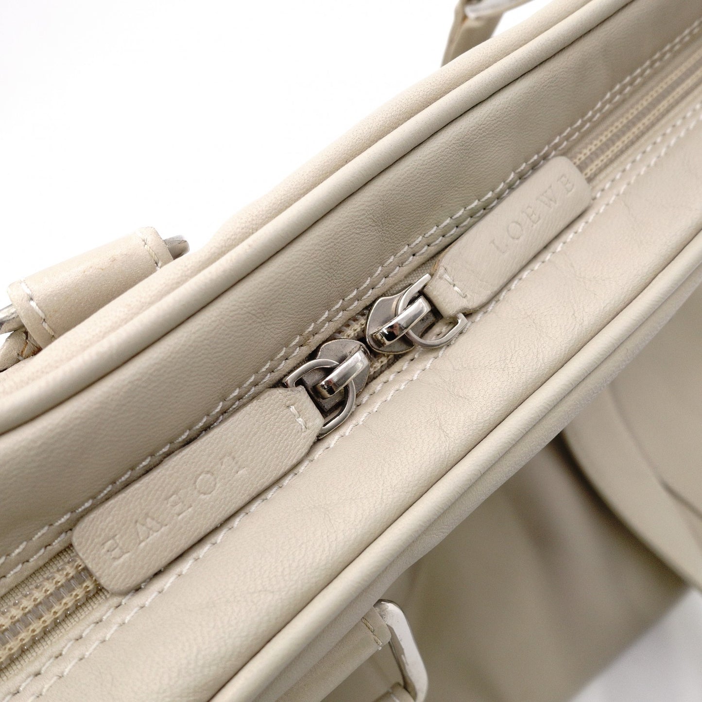 LOEWE Anagram Shoulder Bag Leather Beige Vintage
