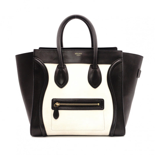 CELINE Luggage Mini Shopper Handbag, Leather, White, Tote Bag