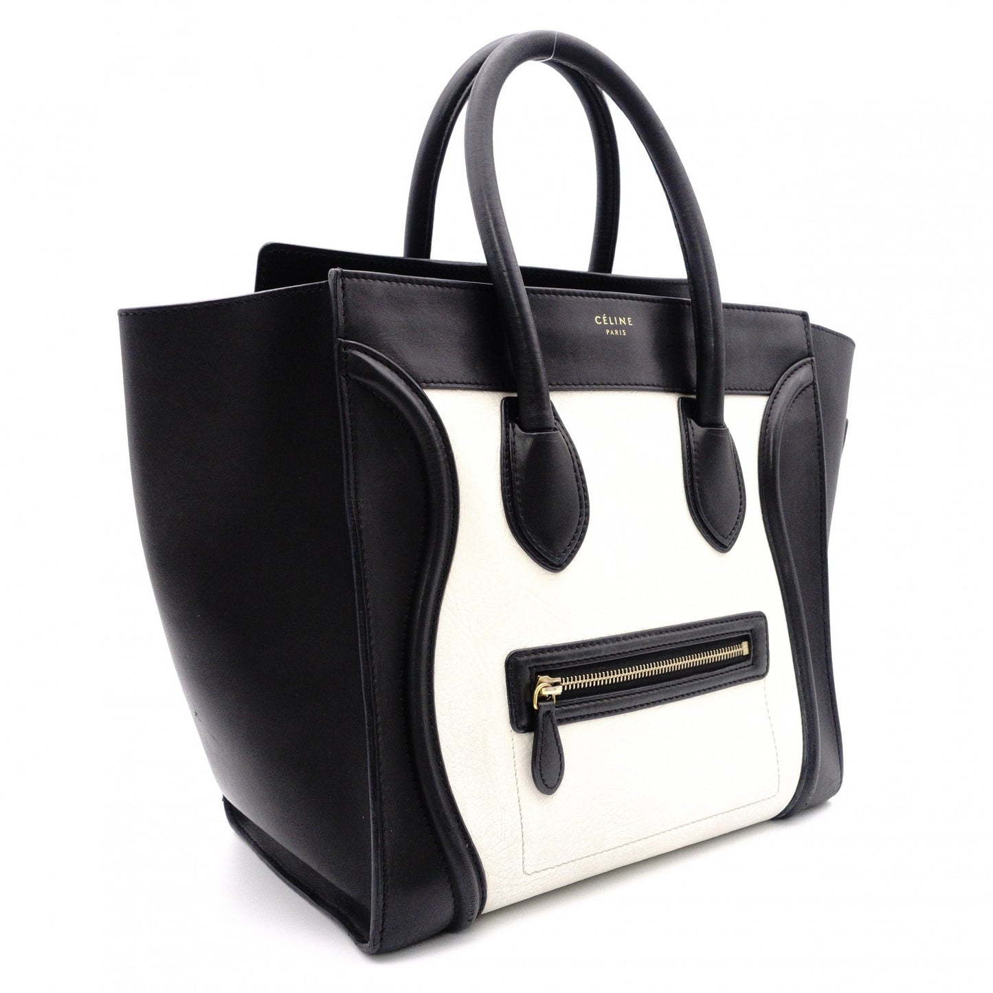 CELINE Luggage Mini Shopper Handbag, Leather, White, Tote Bag