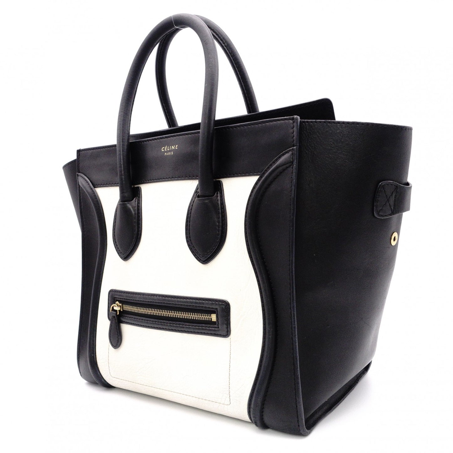 CELINE Luggage Mini Shopper Handbag, Leather, White, Tote Bag