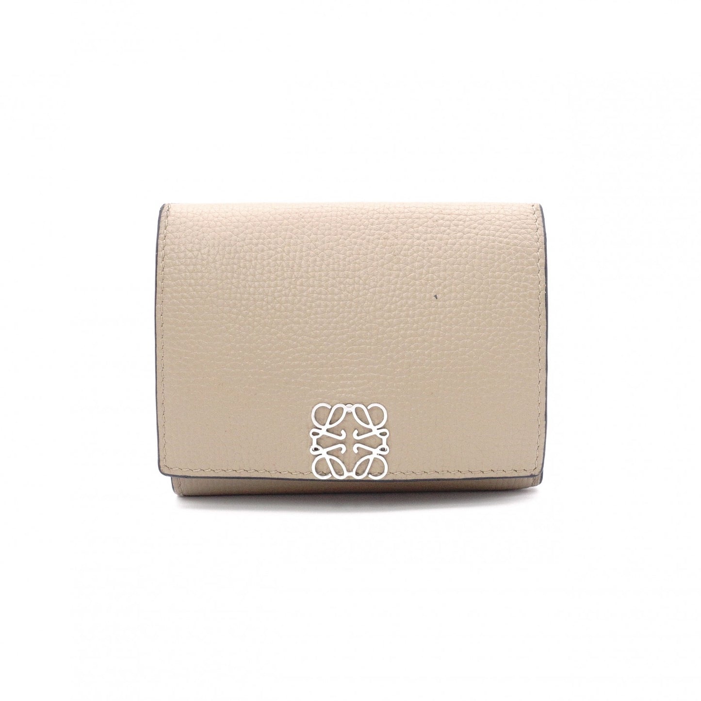 LOEWE Anagram Compact Wallet, Tri-fold, Leather, Beige, Women's