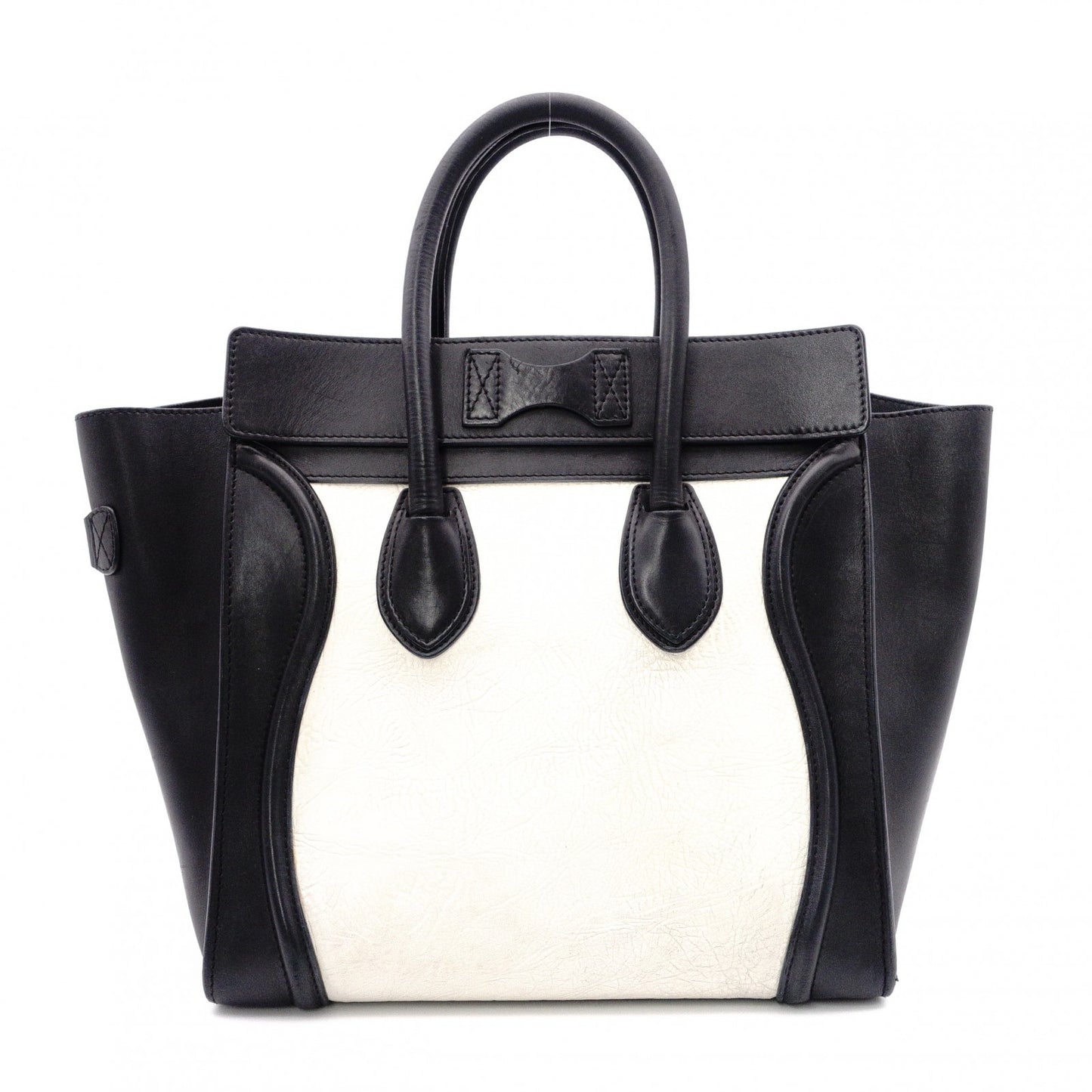 CELINE Luggage Mini Shopper Handbag, Leather, White, Tote Bag