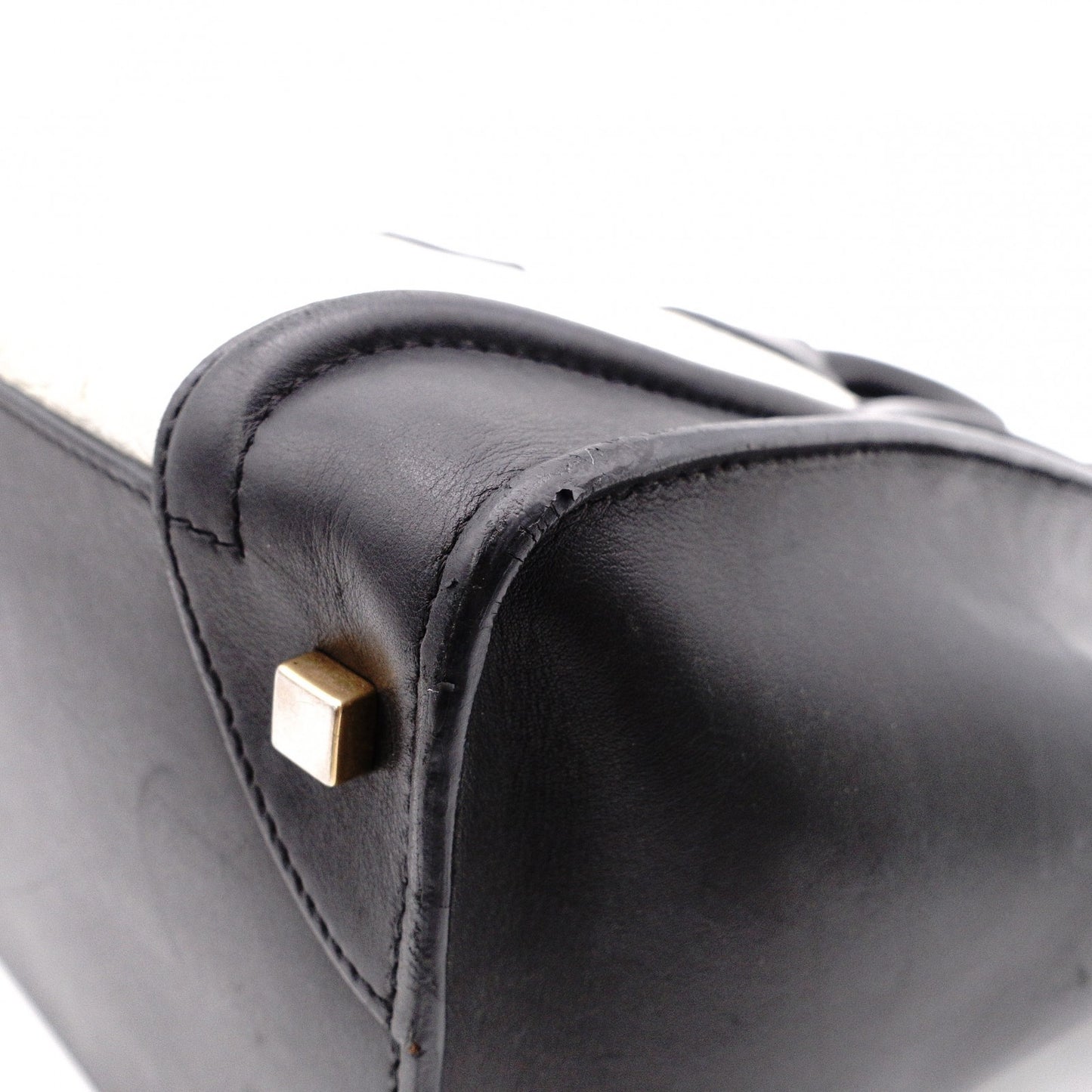 CELINE Luggage Mini Shopper Handbag, Leather, White, Tote Bag