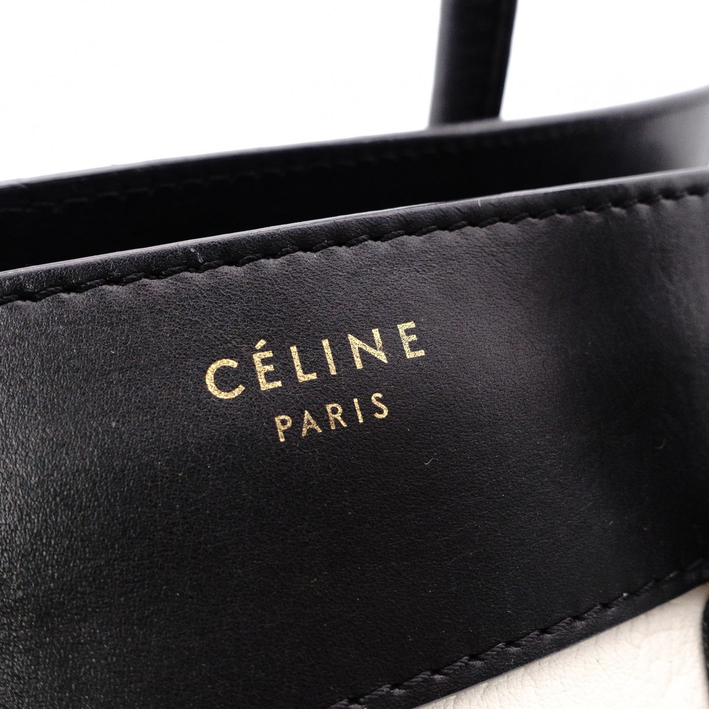 CELINE Luggage Mini Shopper Handbag, Leather, White, Tote Bag