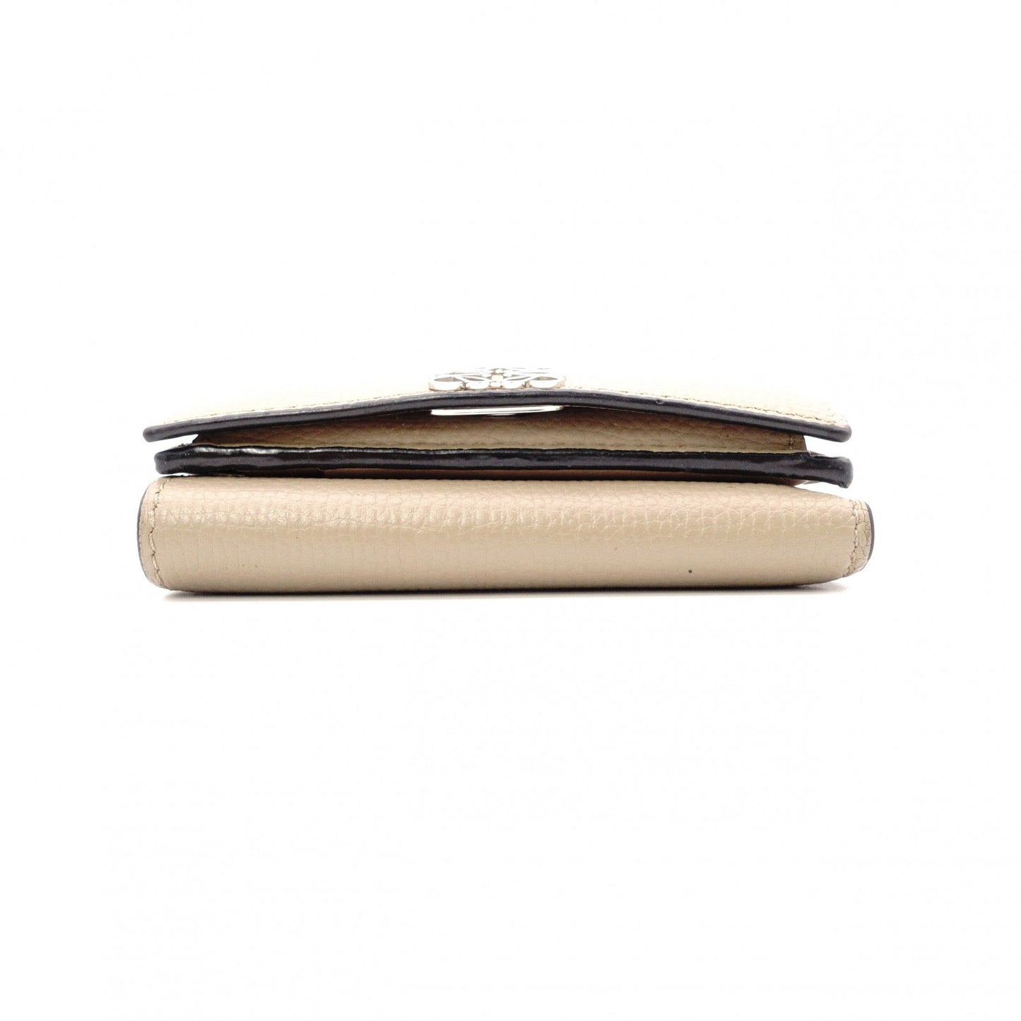 LOEWE Anagram Compact Wallet, Tri-fold, Leather, Beige, Women's