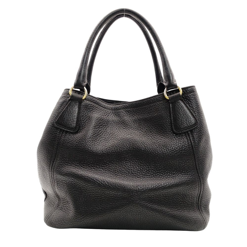 PRADA Vittorino Dino Tote Bag Black Leather Black Gold Hardware 2-Way Shoulder 7-10-327
