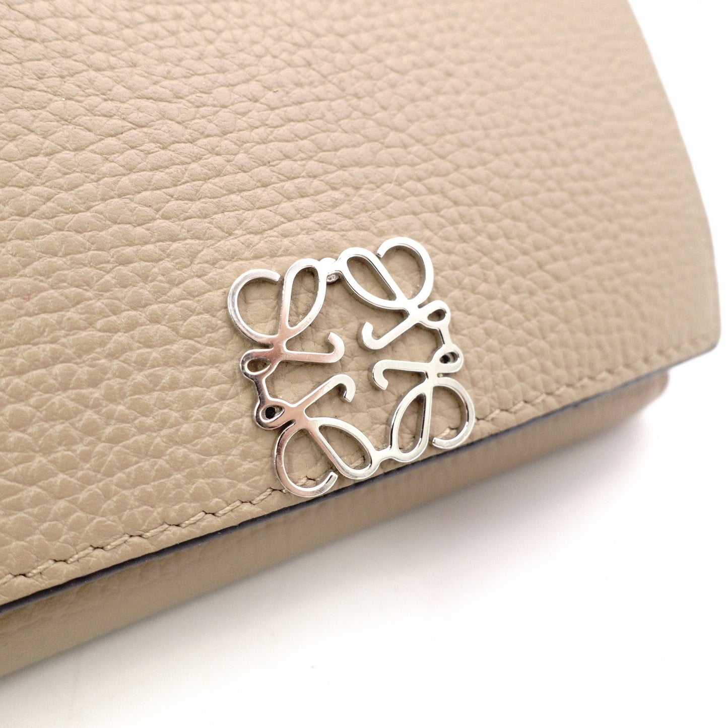 LOEWE Anagram Compact Wallet, Tri-fold, Leather, Beige, Women's