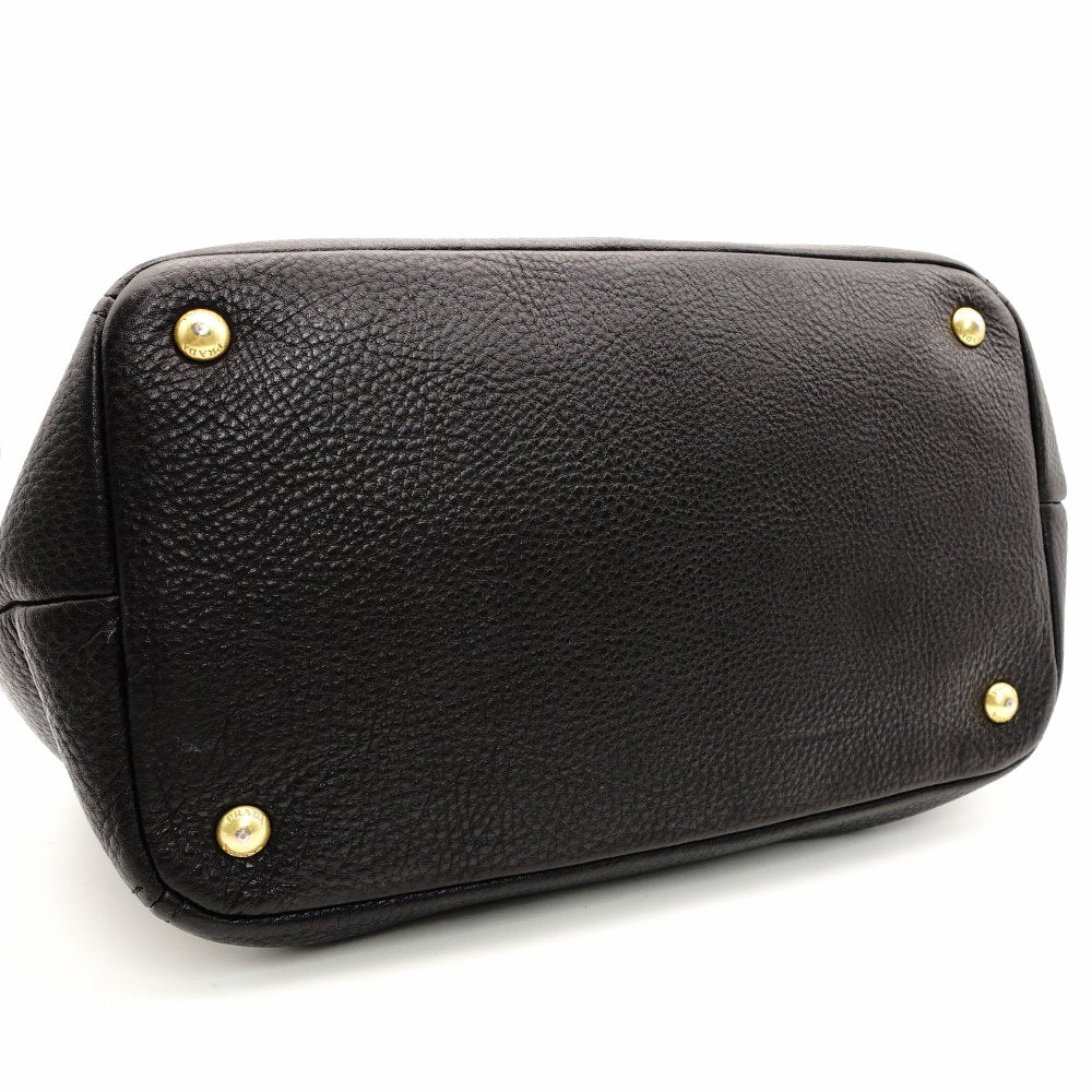 PRADA Vittorino Dino Tote Bag Black Leather Black Gold Hardware 2-Way Shoulder 7-10-327
