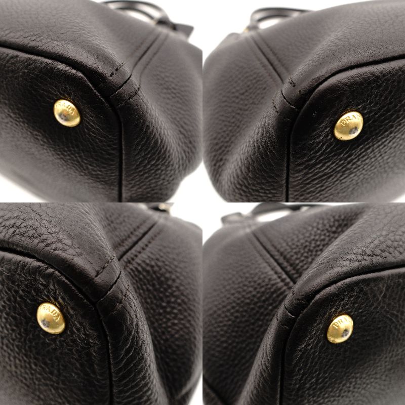 PRADA Vittorino Dino Tote Bag Black Leather Black Gold Hardware 2-Way Shoulder 7-10-327