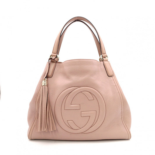 GUCCI Soho Shoulder Bag, Leather, Pink Beige, Fringe, GG Logo