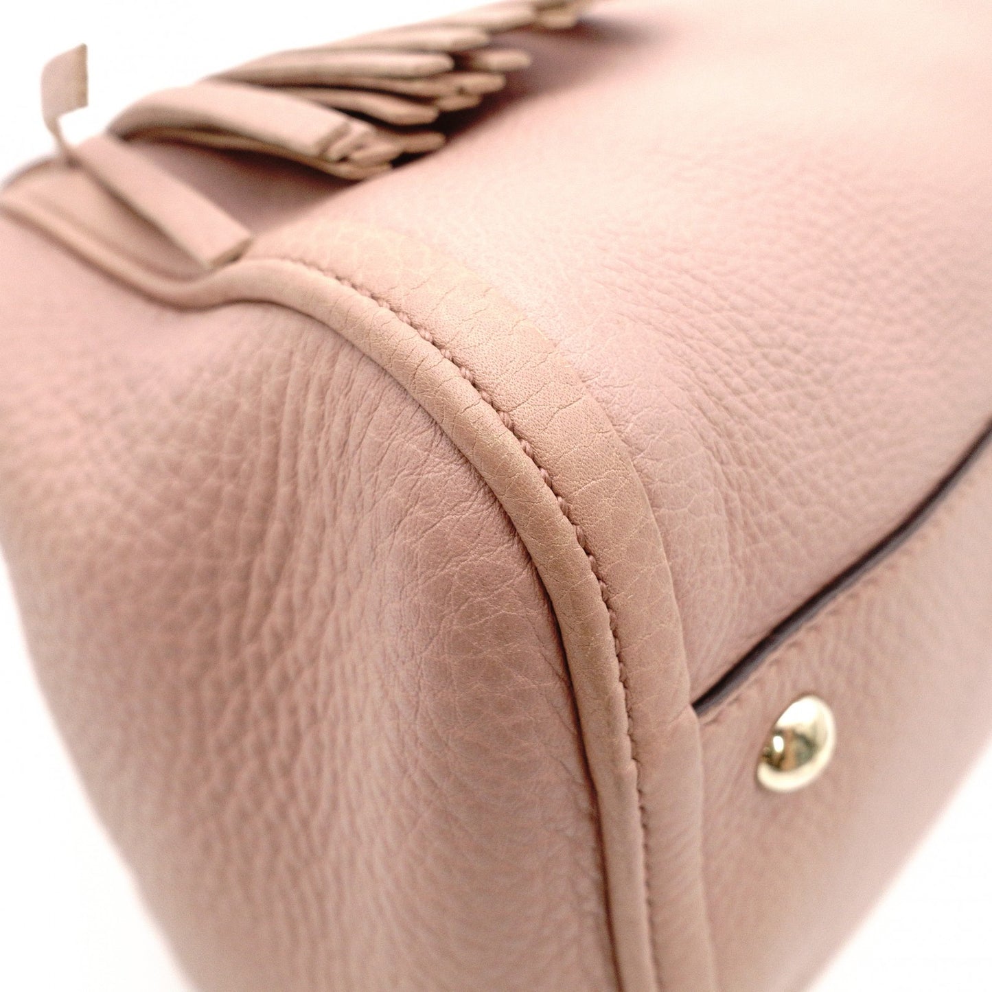 GUCCI Soho Shoulder Bag, Leather, Pink Beige, Fringe, GG Logo