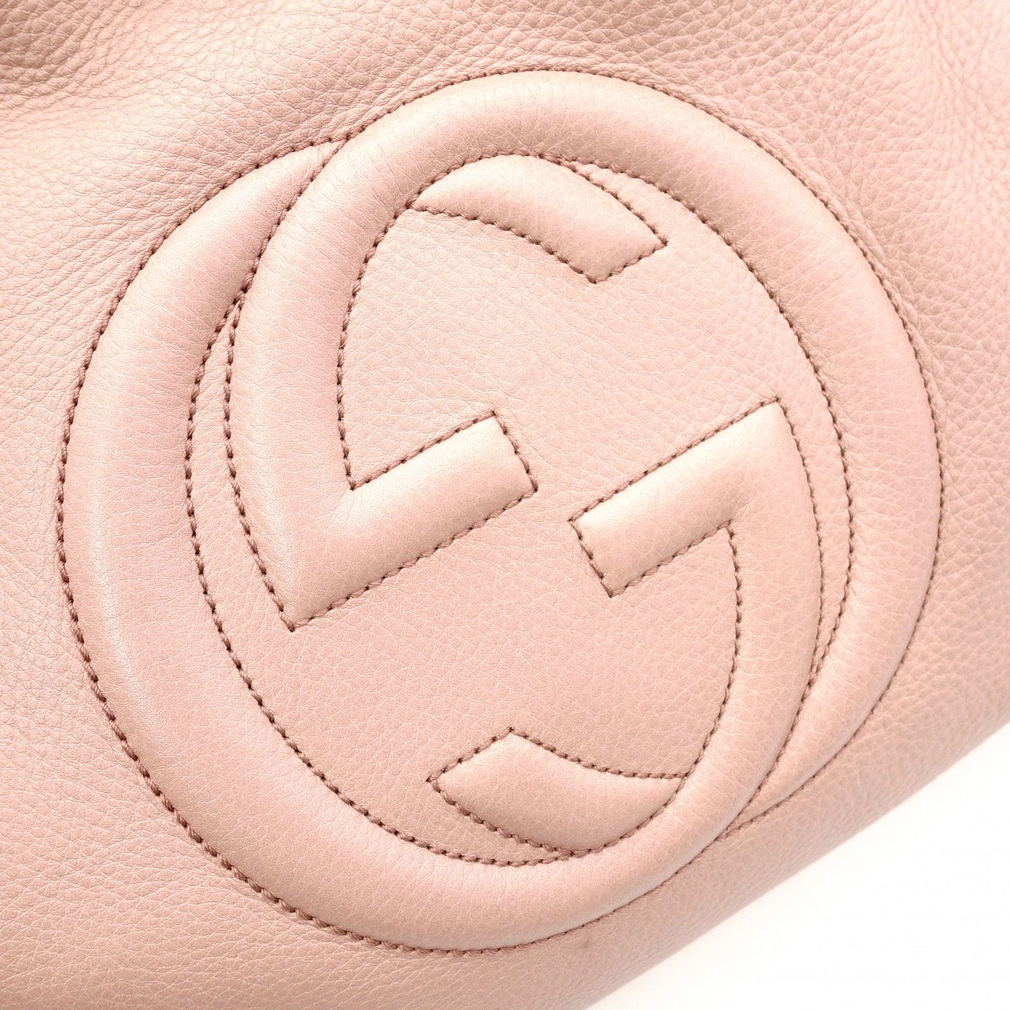 GUCCI Soho Shoulder Bag, Leather, Pink Beige, Fringe, GG Logo
