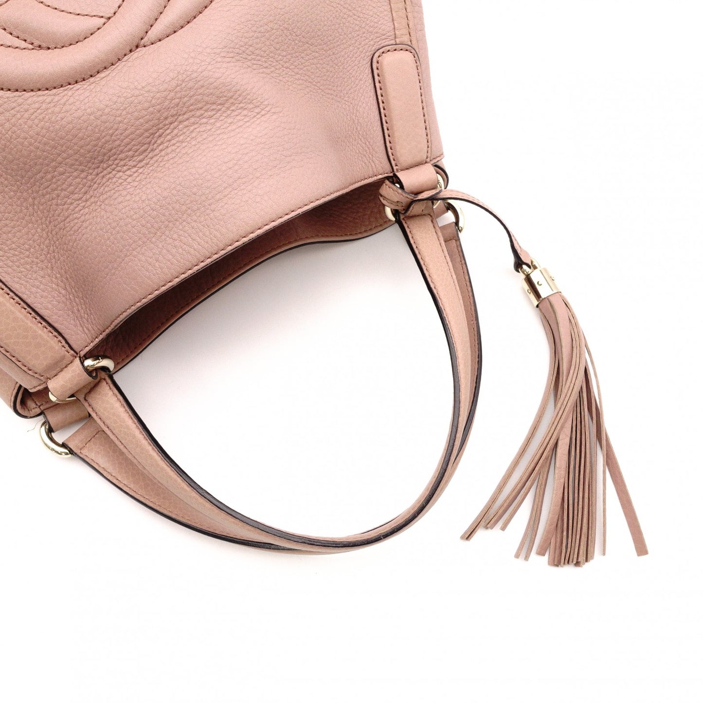 GUCCI Soho Shoulder Bag, Leather, Pink Beige, Fringe, GG Logo