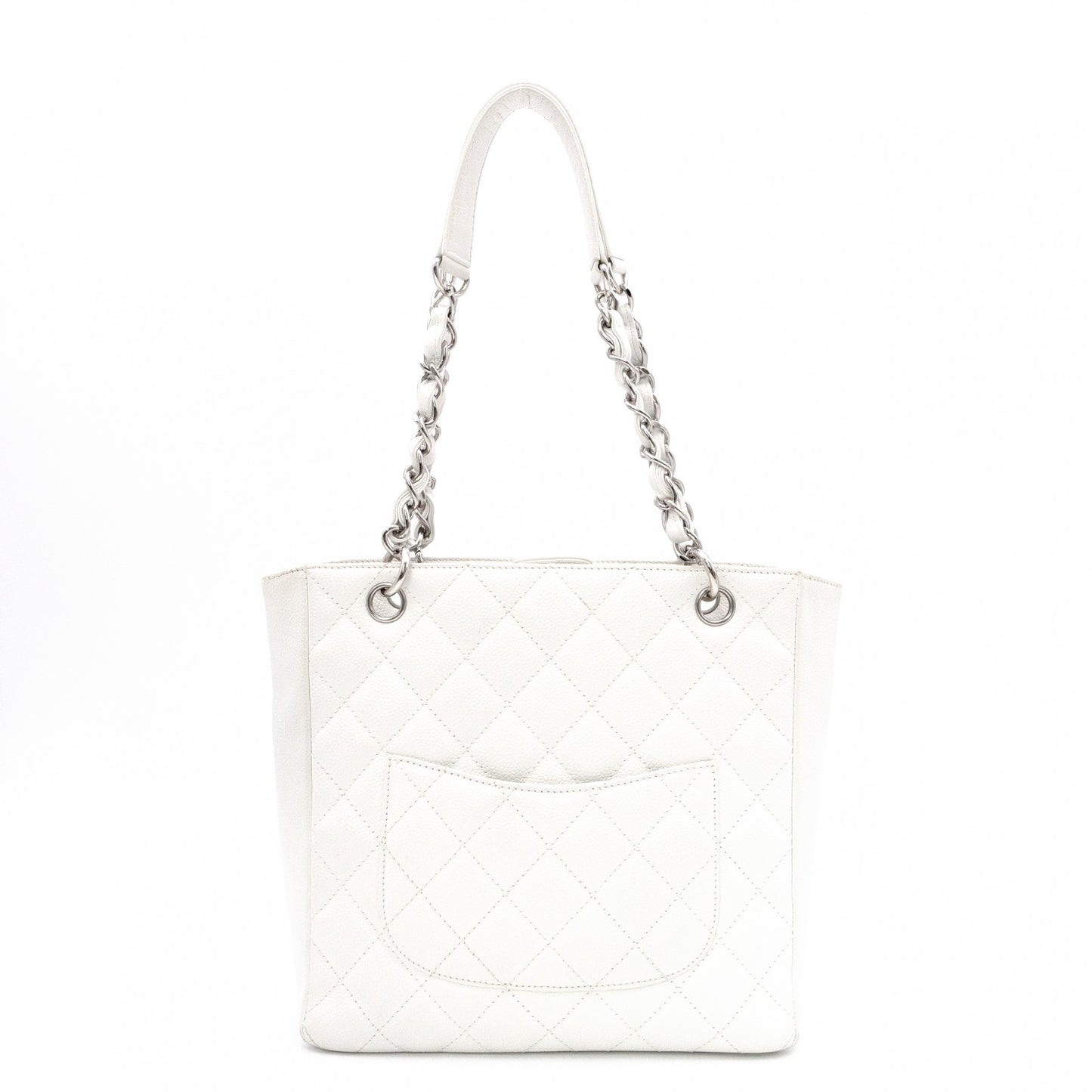 CHANEL Caviar Skin PST Chain Shoulder Bag, Leather, White, Silver Hardware