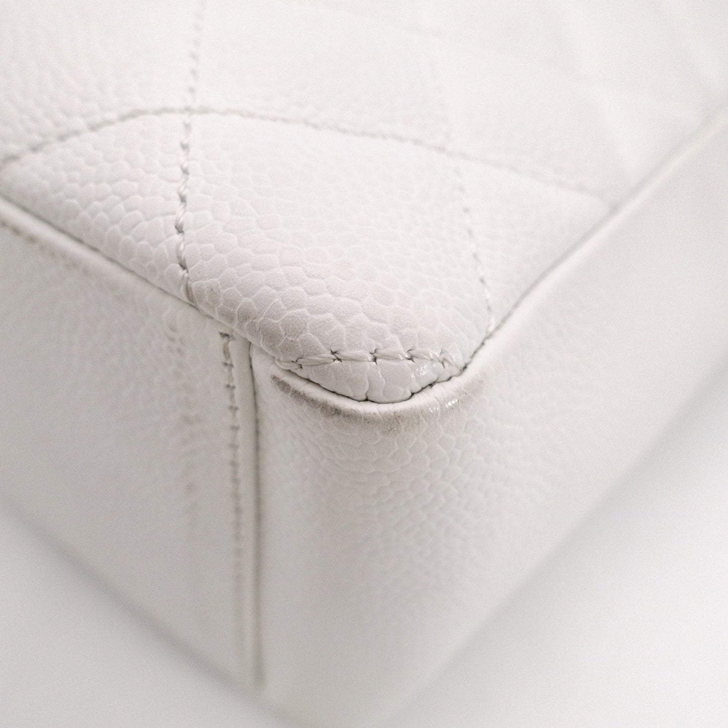 CHANEL Caviar Skin PST Chain Shoulder Bag, Leather, White, Silver Hardware
