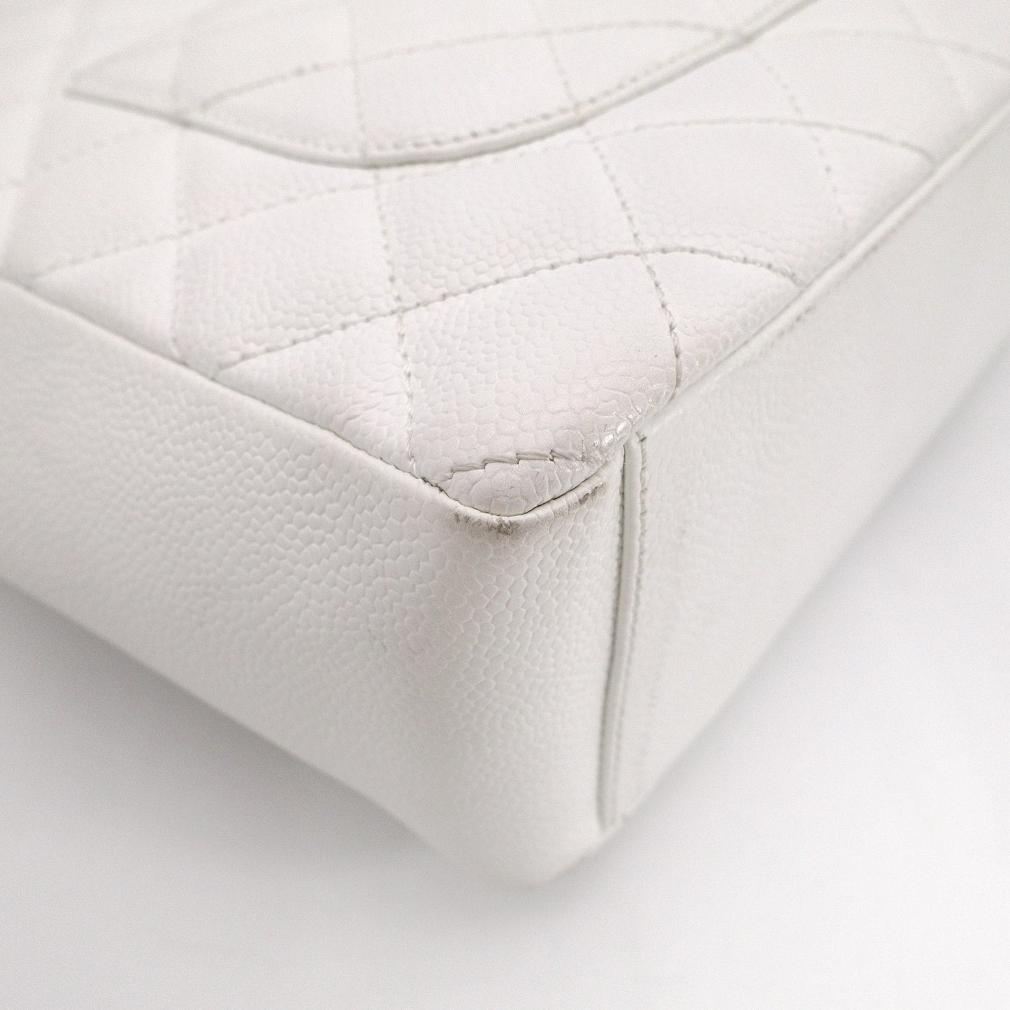 CHANEL Caviar Skin PST Chain Shoulder Bag, Leather, White, Silver Hardware