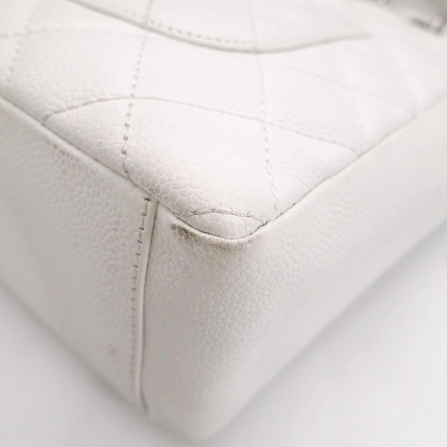 CHANEL Caviar Skin PST Chain Shoulder Bag, Leather, White, Silver Hardware