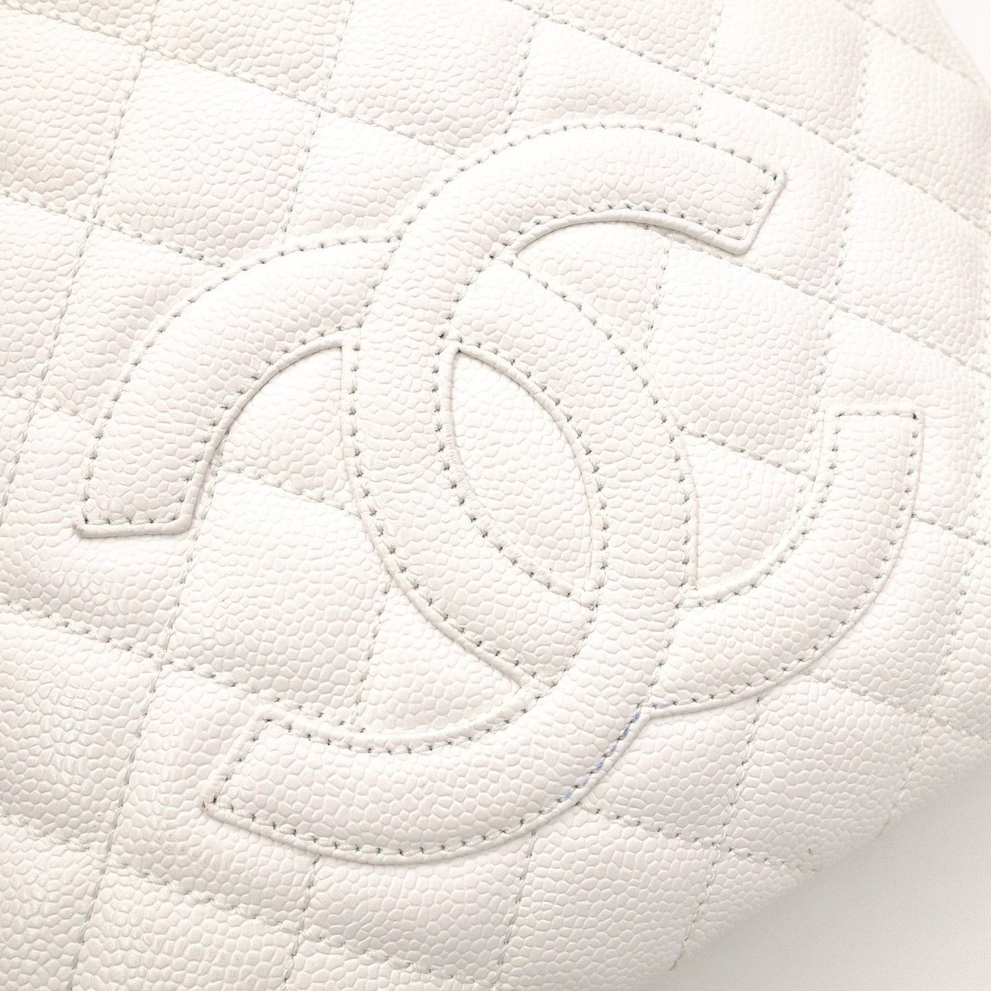CHANEL Caviar Skin PST Chain Shoulder Bag, Leather, White, Silver Hardware