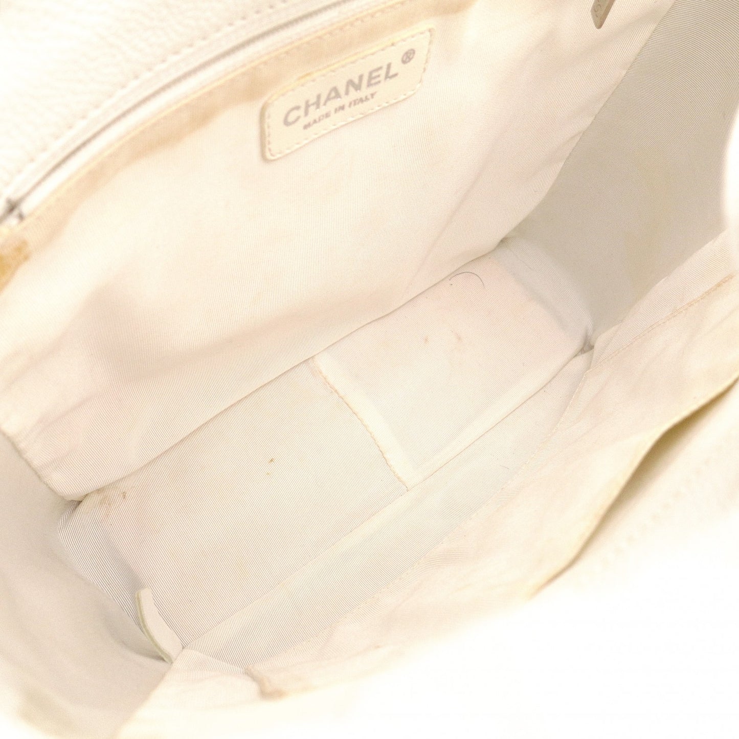 CHANEL Caviar Skin PST Chain Shoulder Bag, Leather, White, Silver Hardware