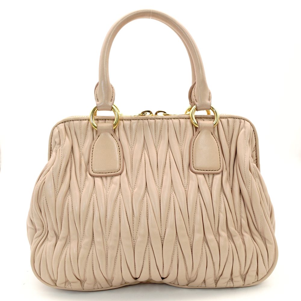 MIU MIU Matelassé Handbag Pink Beige 2-Way Gold Hardware Leather Crossbody 7-10-966