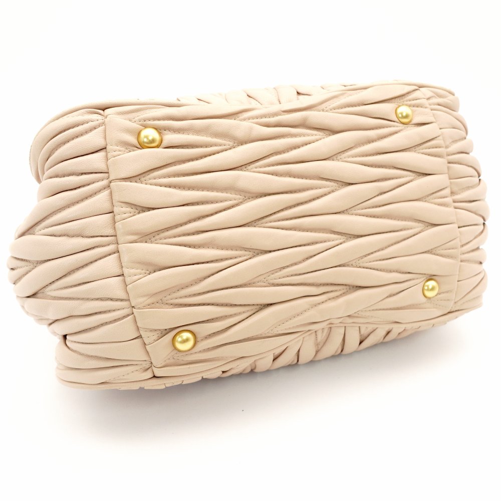 MIU MIU Matelassé Handbag Pink Beige 2-Way Gold Hardware Leather Crossbody 7-10-966