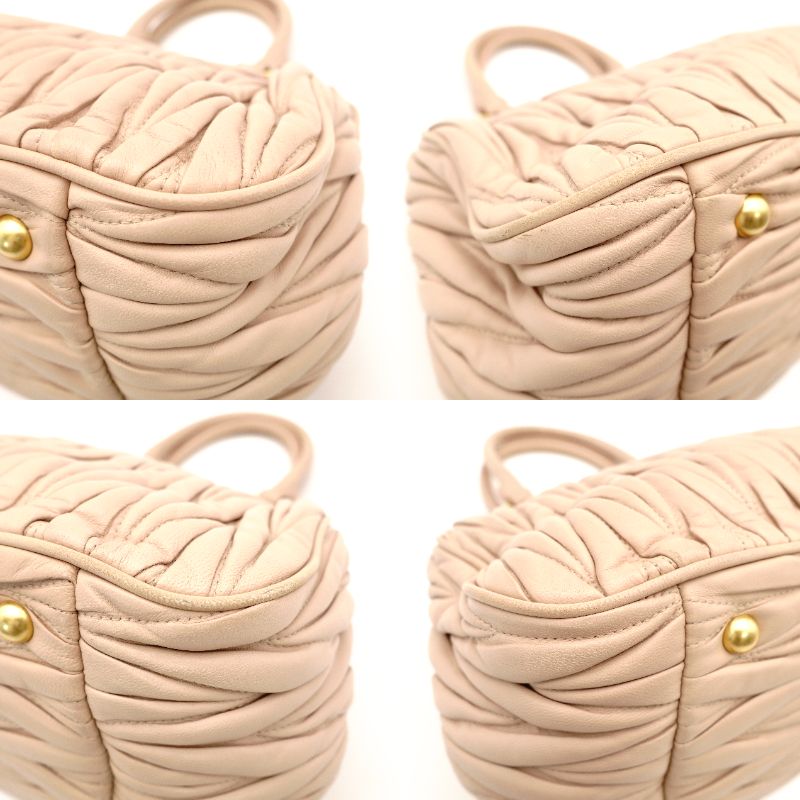 MIU MIU Matelassé Handbag Pink Beige 2-Way Gold Hardware Leather Crossbody 7-10-966