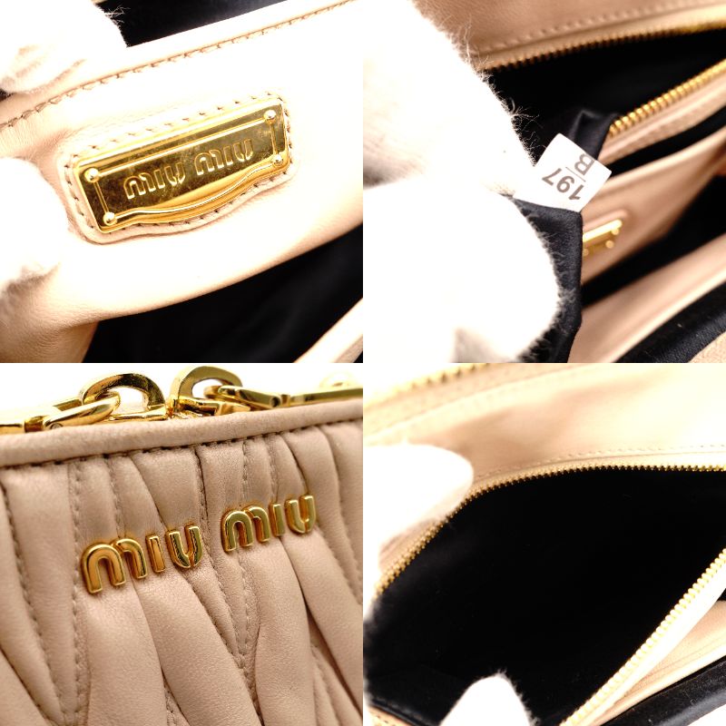 MIU MIU Matelassé Handbag Pink Beige 2-Way Gold Hardware Leather Crossbody 7-10-966