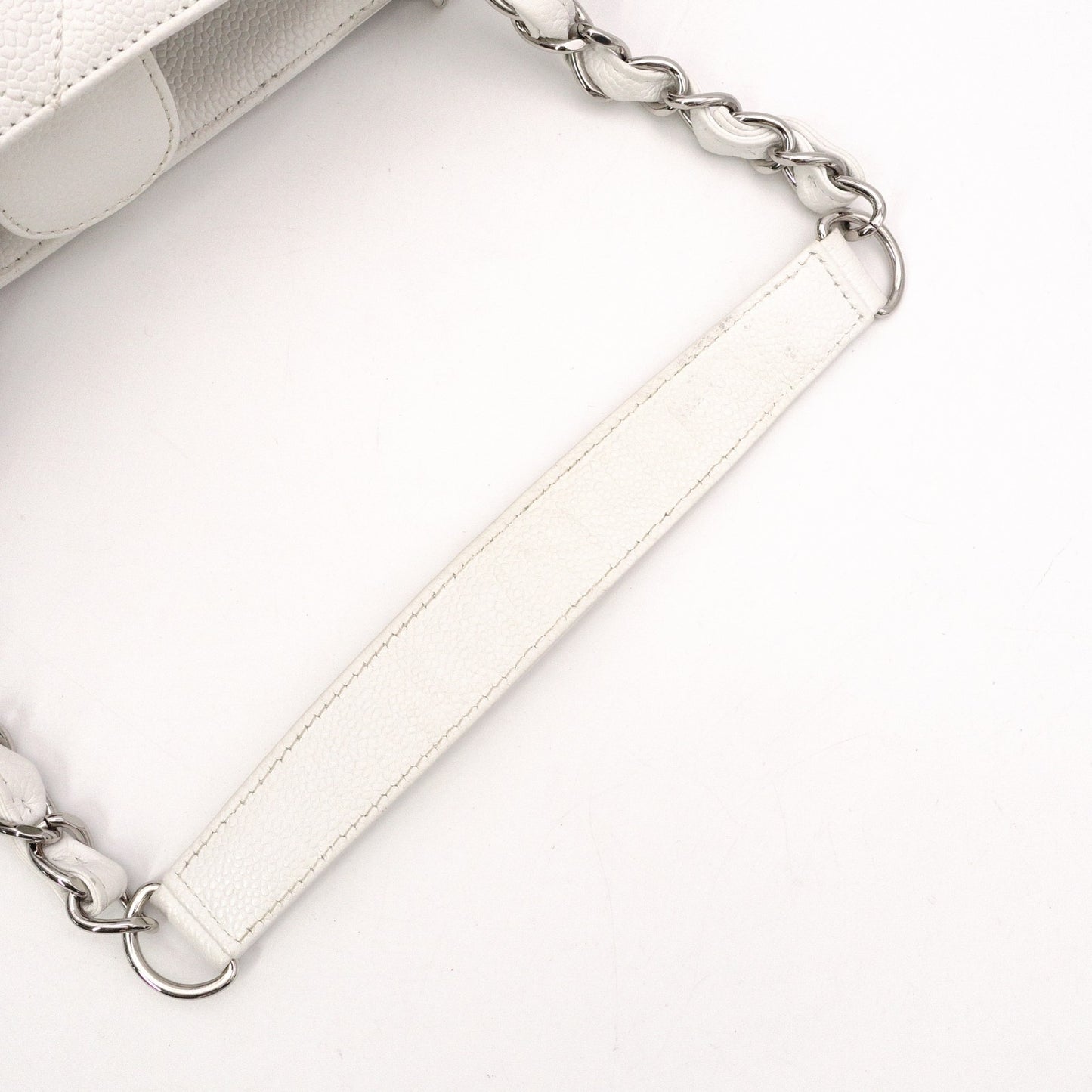CHANEL Caviar Skin PST Chain Shoulder Bag, Leather, White, Silver Hardware