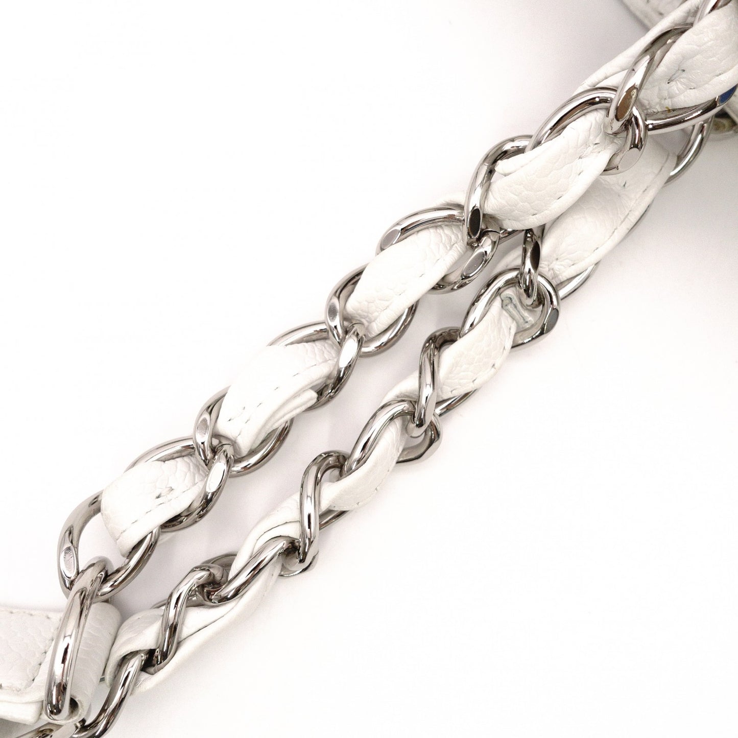 CHANEL Caviar Skin PST Chain Shoulder Bag, Leather, White, Silver Hardware