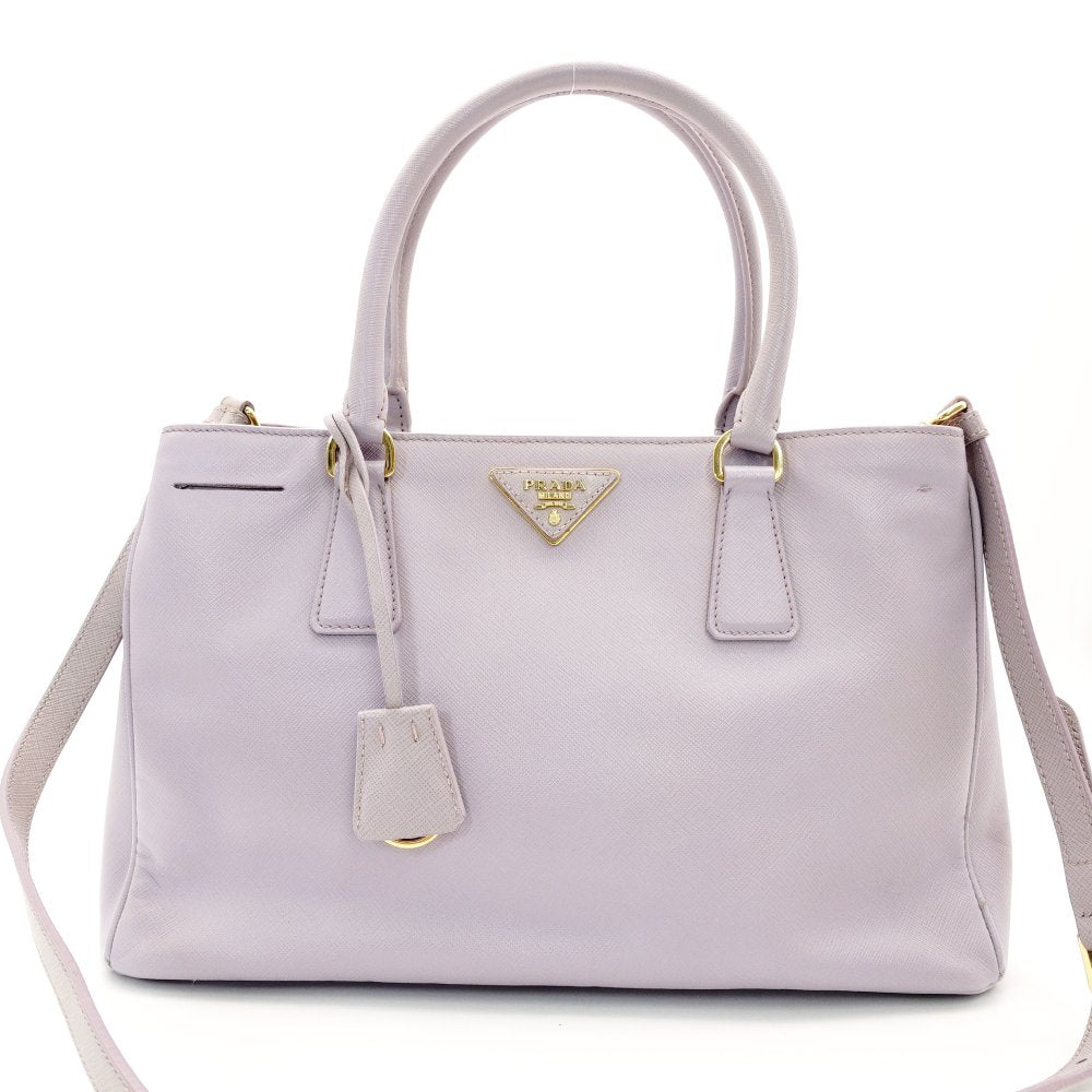 PRADA Galleria Handbag Double Zip Satchel Medium Saffiano Leather Purple Triangle Logo Gold Hardware 7-10-965