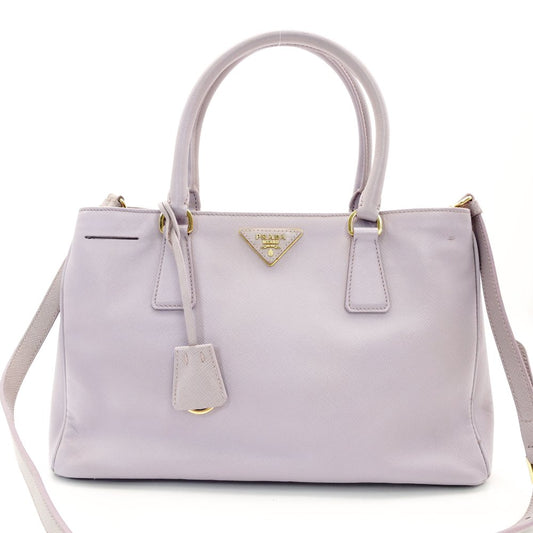 PRADA Galleria Handbag Double Zip Satchel Medium Saffiano Leather Purple Triangle Logo Gold Hardware 7-10-965