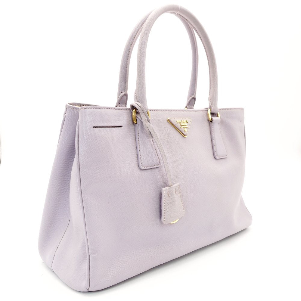 PRADA Galleria Handbag Double Zip Satchel Medium Saffiano Leather Purple Triangle Logo Gold Hardware 7-10-965