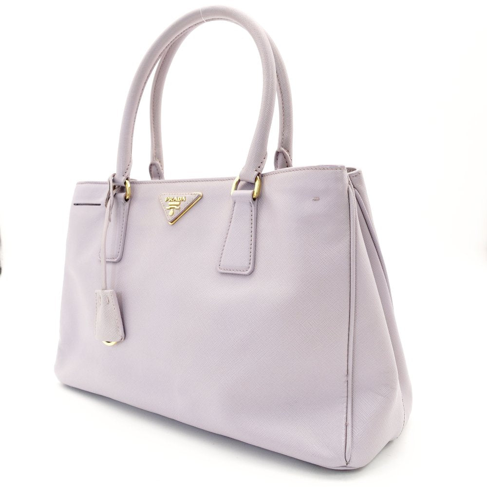 PRADA Galleria Handbag Double Zip Satchel Medium Saffiano Leather Purple Triangle Logo Gold Hardware 7-10-965