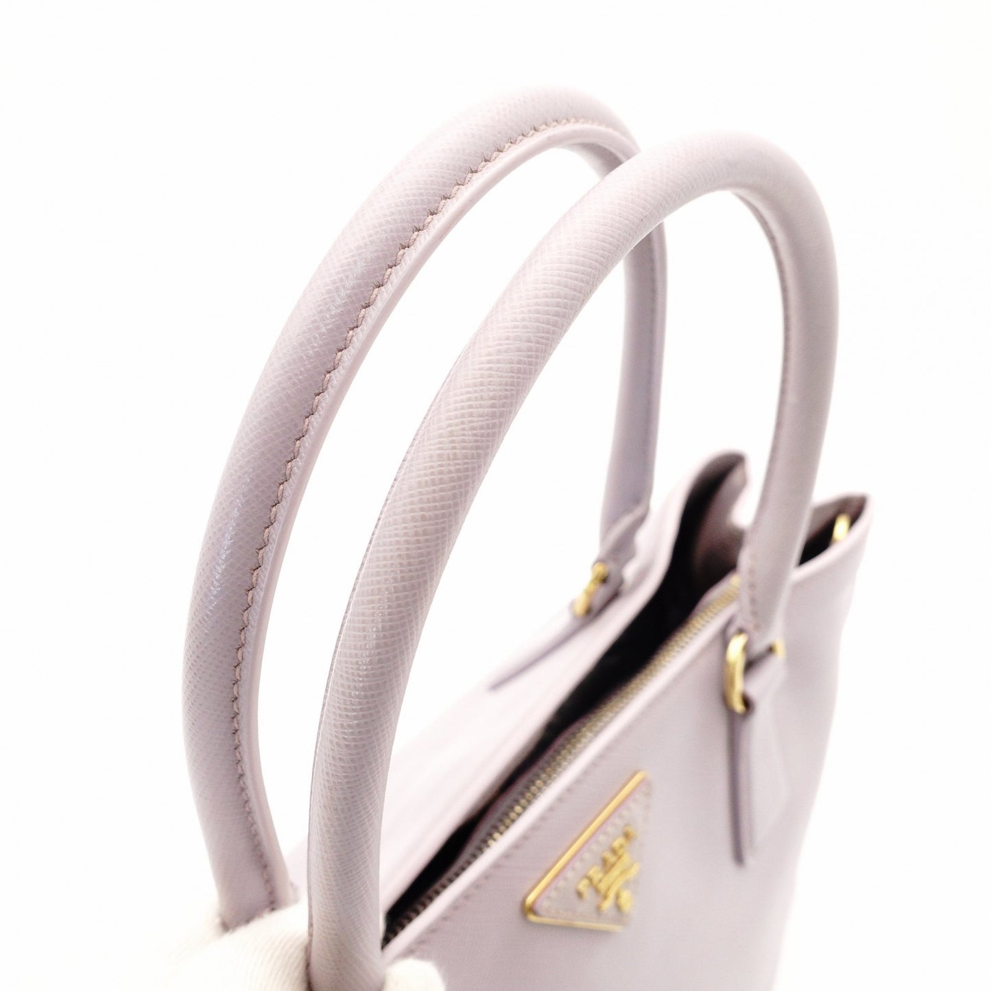 PRADA Galleria Handbag Double Zip Satchel Medium Saffiano Leather Purple Triangle Logo Gold Hardware 7-10-965