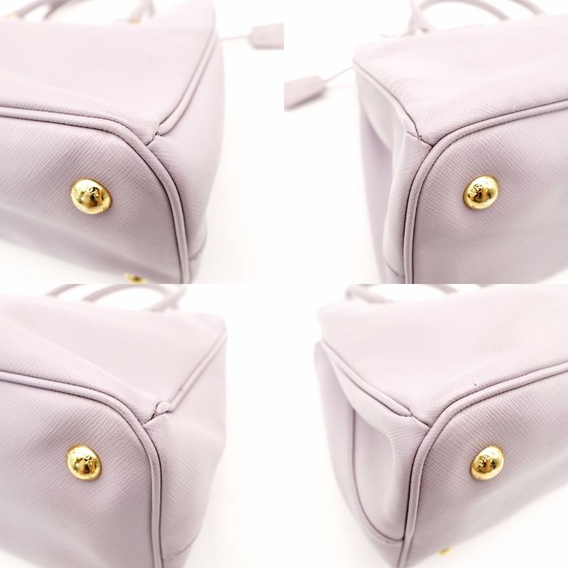 PRADA Galleria Handbag Double Zip Satchel Medium Saffiano Leather Purple Triangle Logo Gold Hardware 7-10-965