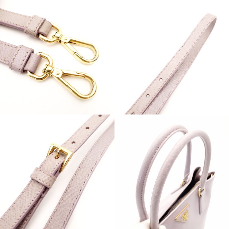 PRADA Galleria Handbag Double Zip Satchel Medium Saffiano Leather Purple Triangle Logo Gold Hardware 7-10-965