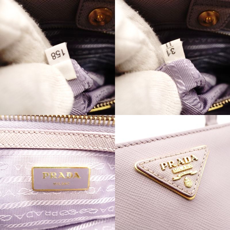 PRADA Galleria Handbag Double Zip Satchel Medium Saffiano Leather Purple Triangle Logo Gold Hardware 7-10-965