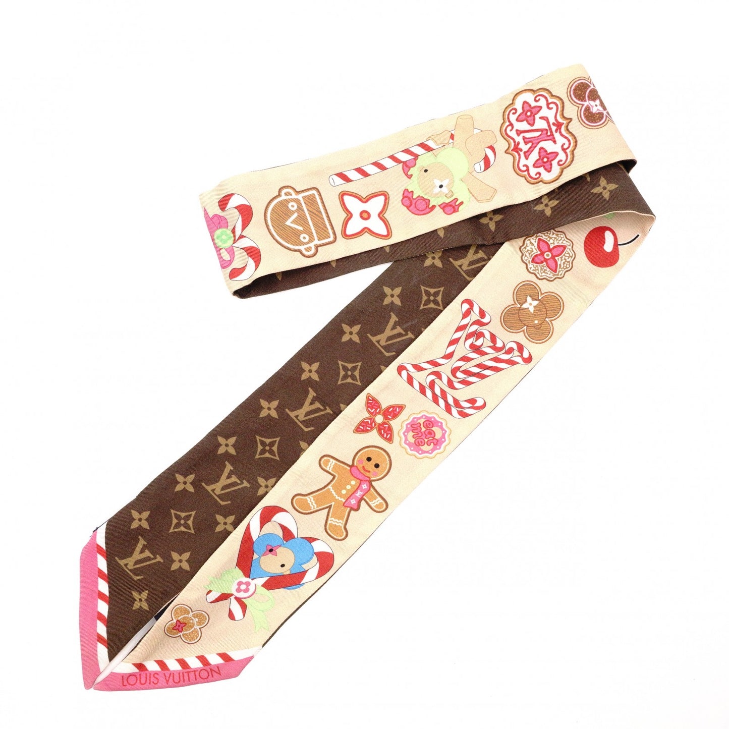 LOUIS VUITTON Vivienne Twilly Bando BB Scarf, Silk, Brown Tones