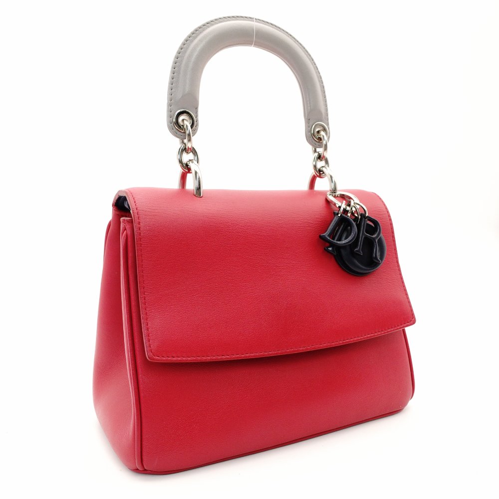 Christian Dior Be Dior Handbag Red × Navy 2-Way Leather Silver Hardware 7-10-667