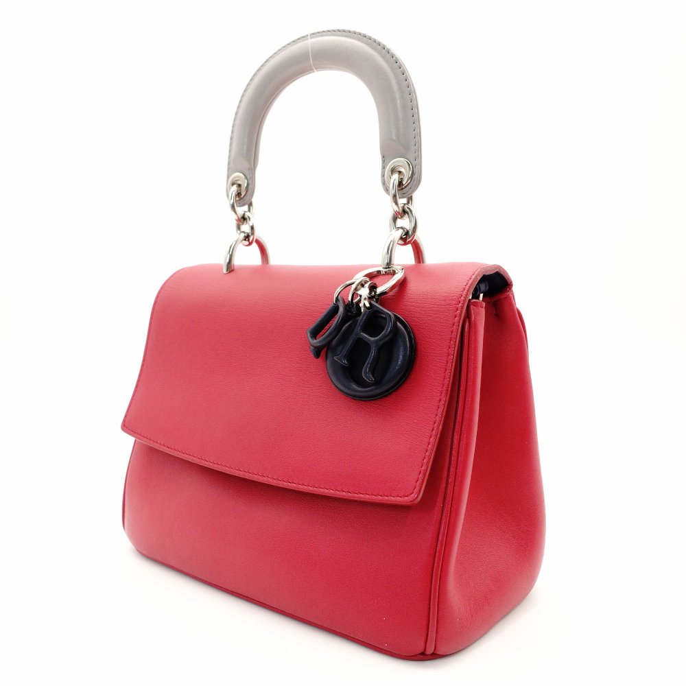 Christian Dior Be Dior Handbag Red × Navy 2-Way Leather Silver Hardware 7-10-667