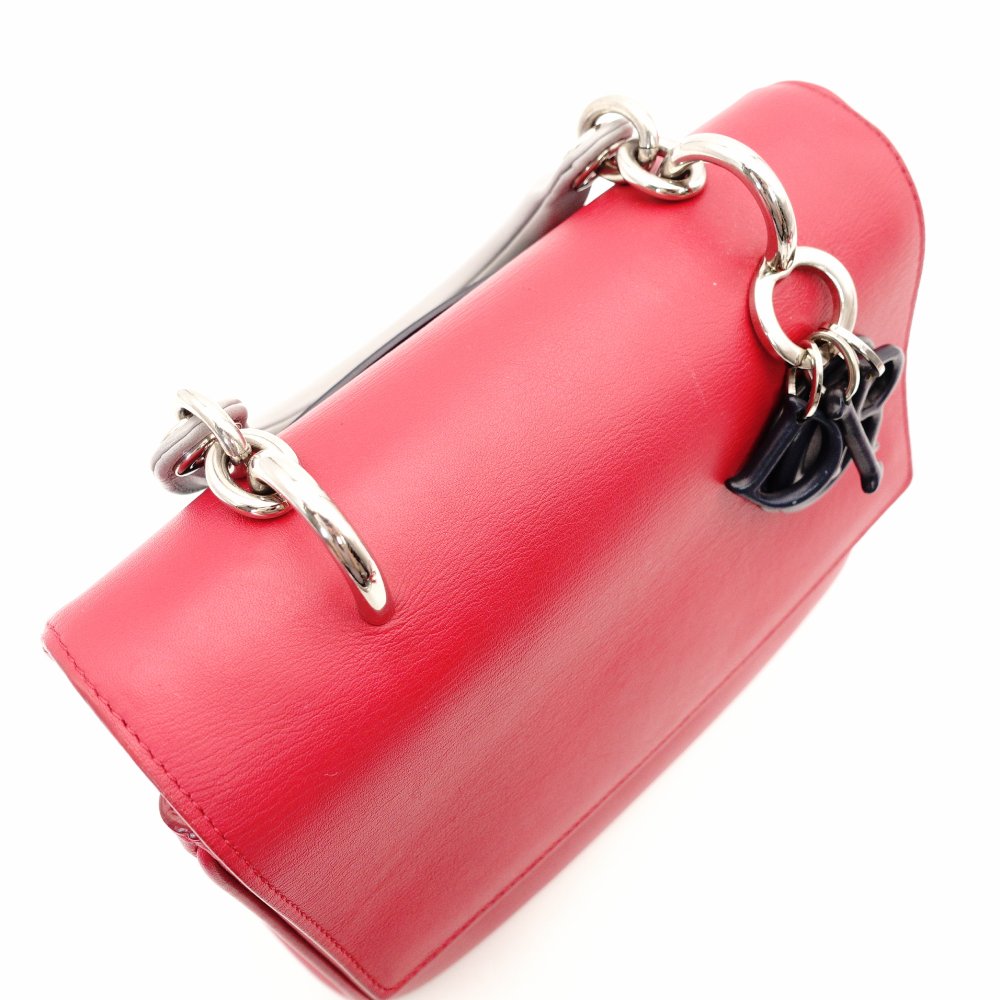 Christian Dior Be Dior Handbag Red × Navy 2-Way Leather Silver Hardware 7-10-667