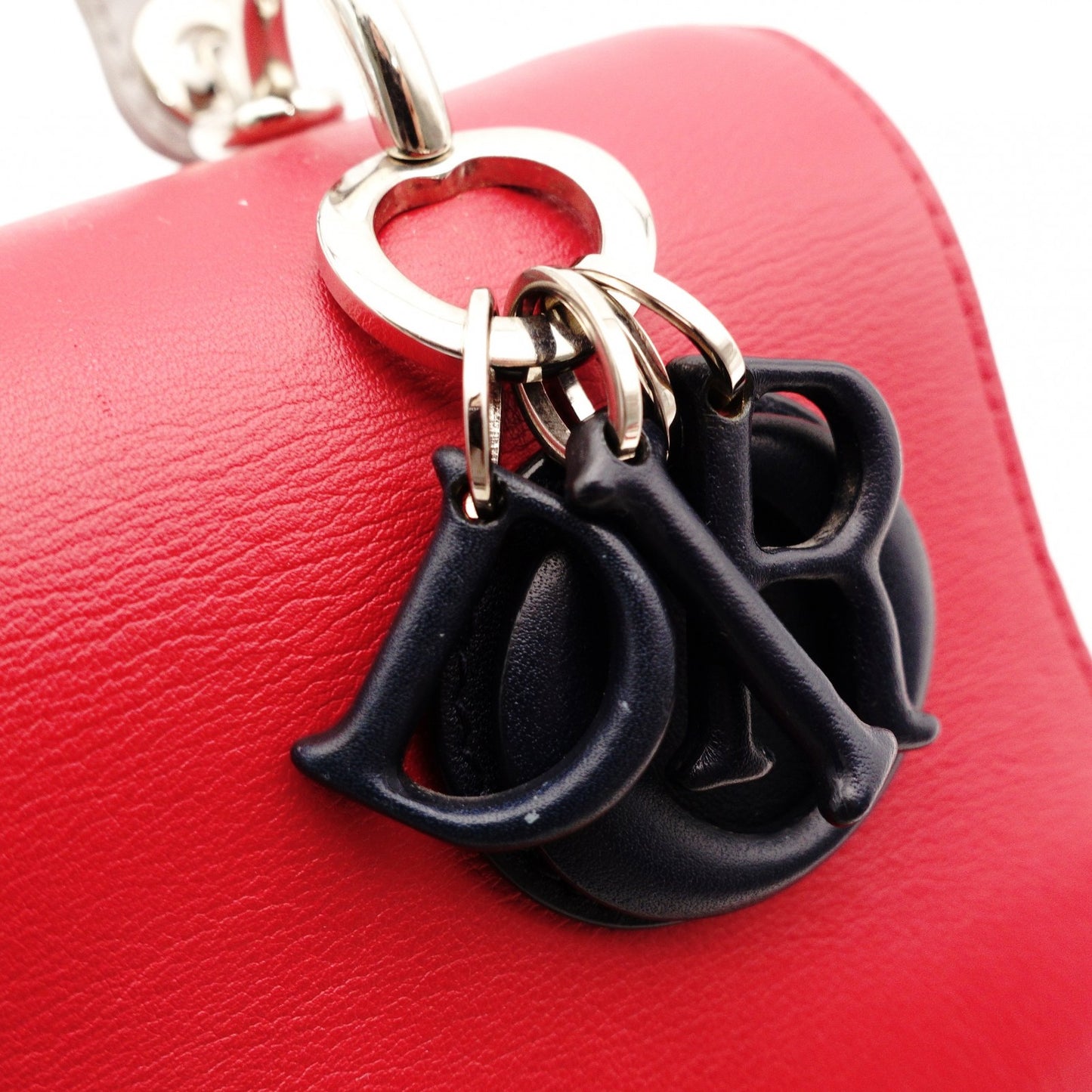 Christian Dior Be Dior Handbag Red × Navy 2-Way Leather Silver Hardware 7-10-667
