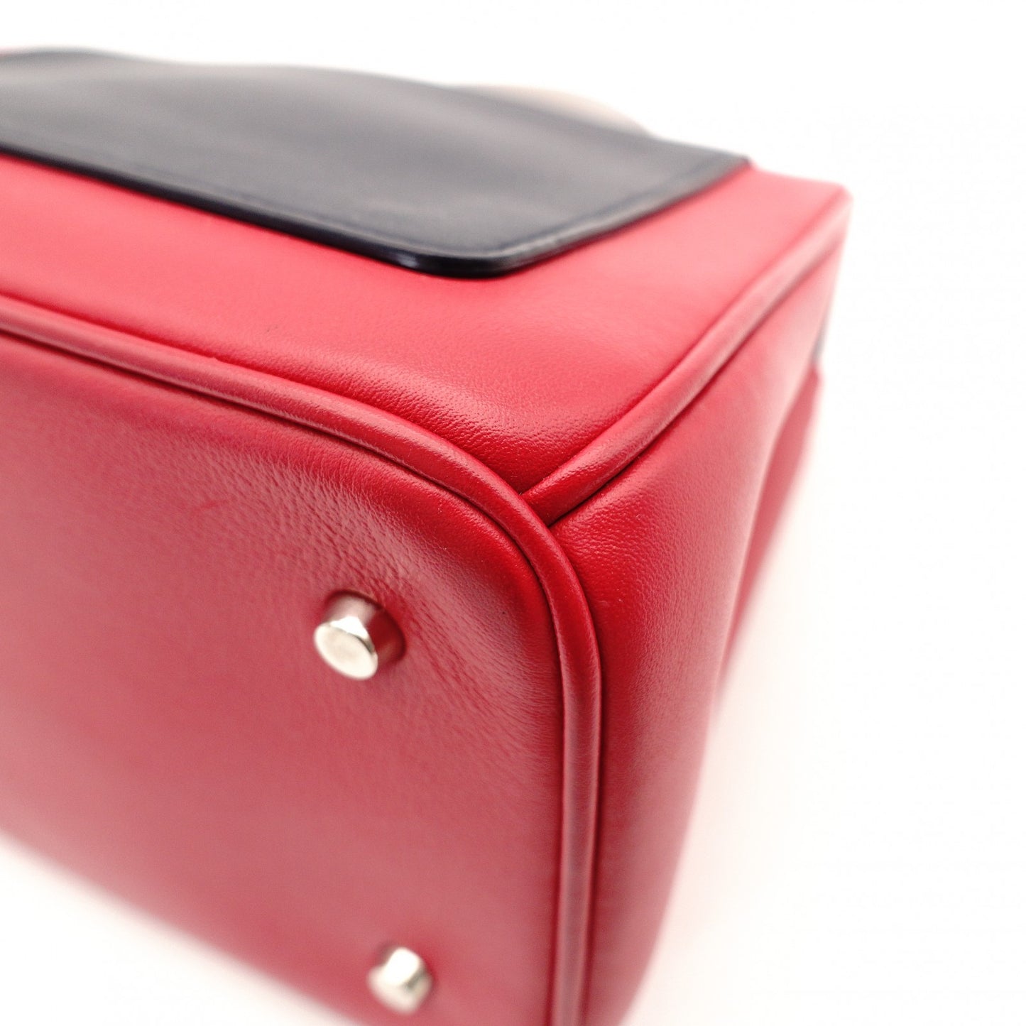 Christian Dior Be Dior Handbag Red × Navy 2-Way Leather Silver Hardware 7-10-667