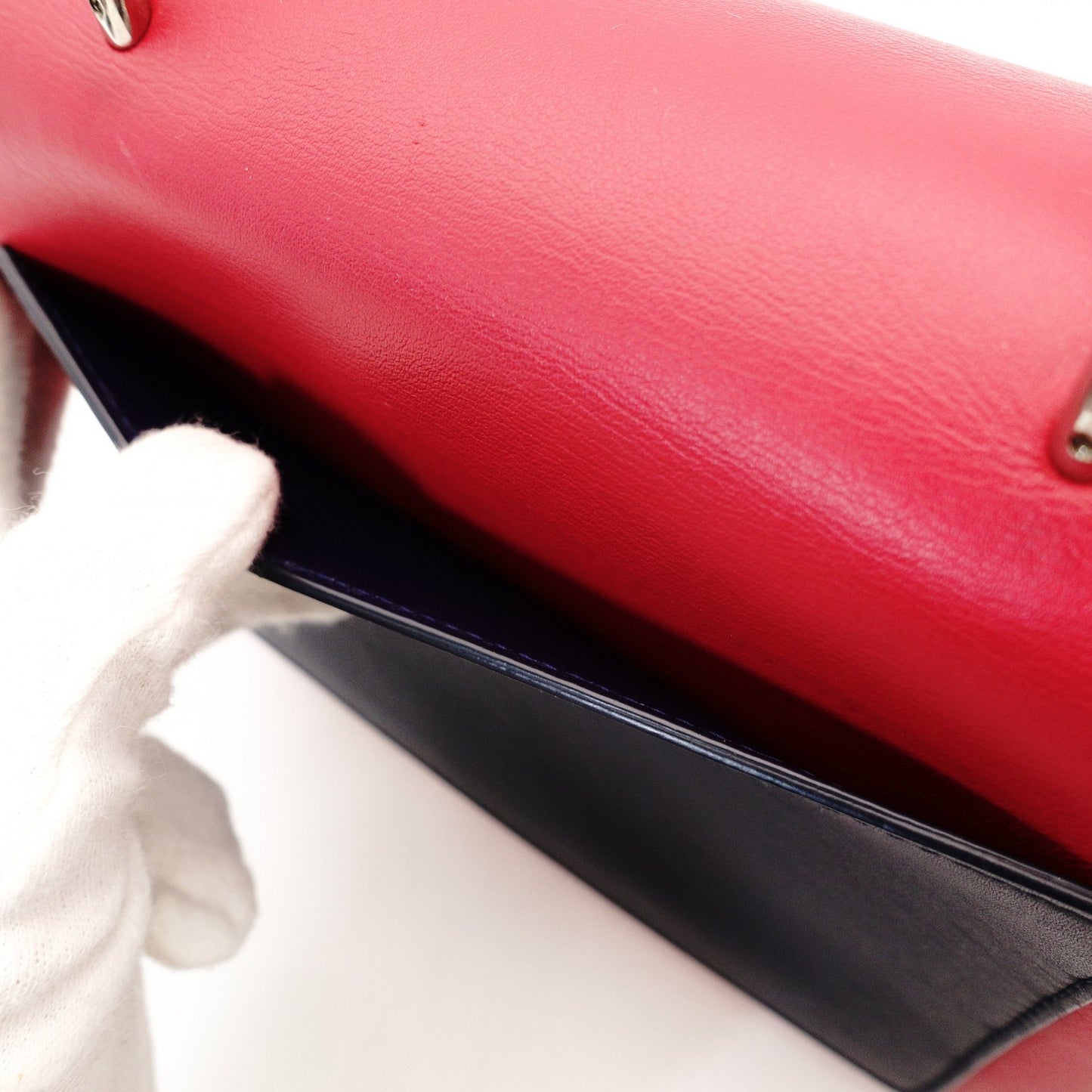 Christian Dior Be Dior Handbag Red × Navy 2-Way Leather Silver Hardware 7-10-667