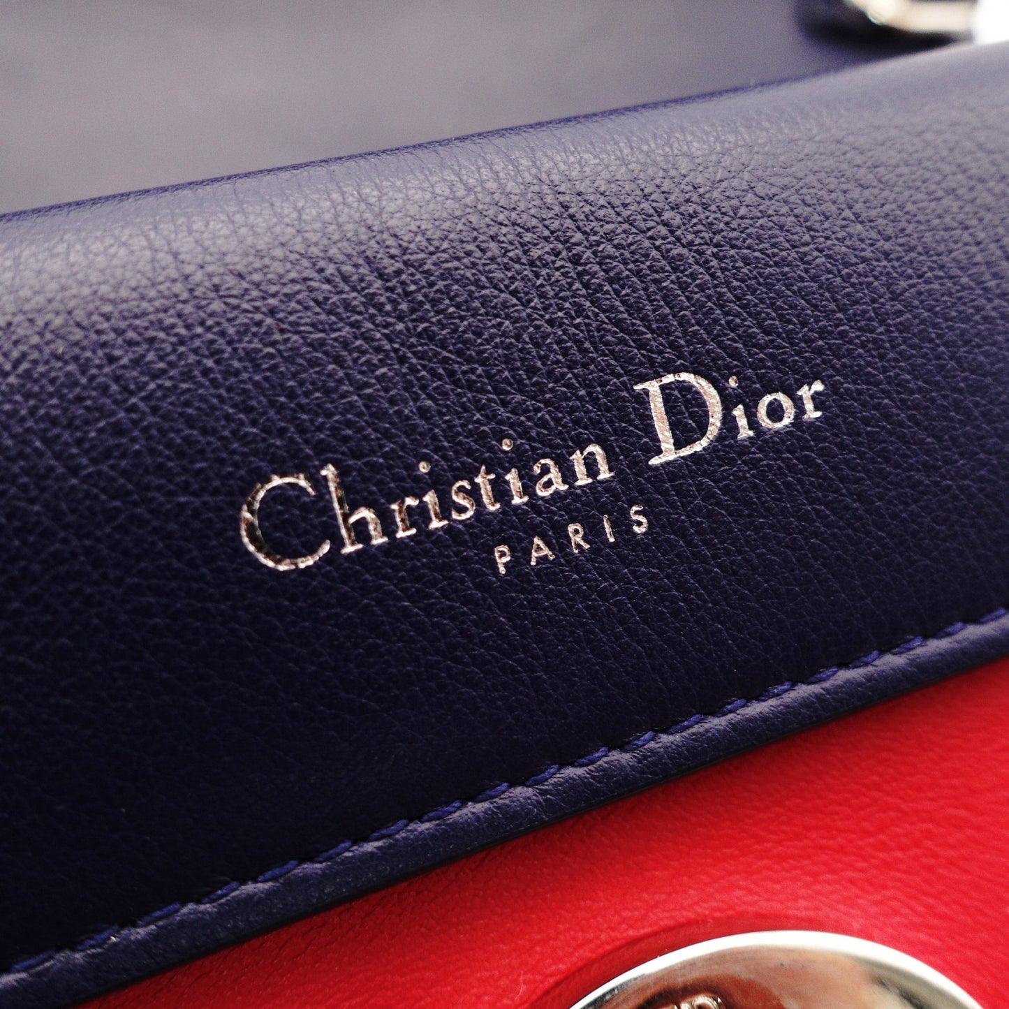 Christian Dior Be Dior Handbag Red × Navy 2-Way Leather Silver Hardware 7-10-667