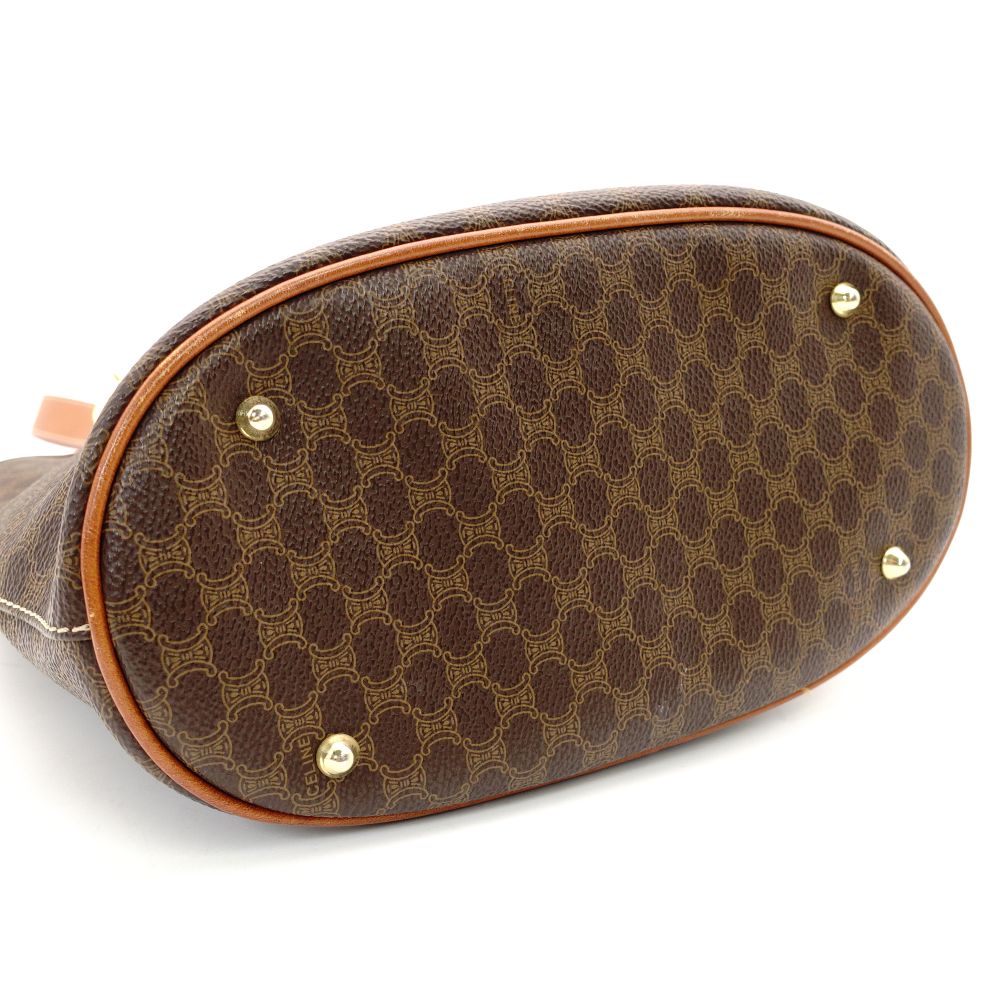 Celine Macadam Handbag Brown PVC Leather Tote Shoulder Vintage 7-10-869