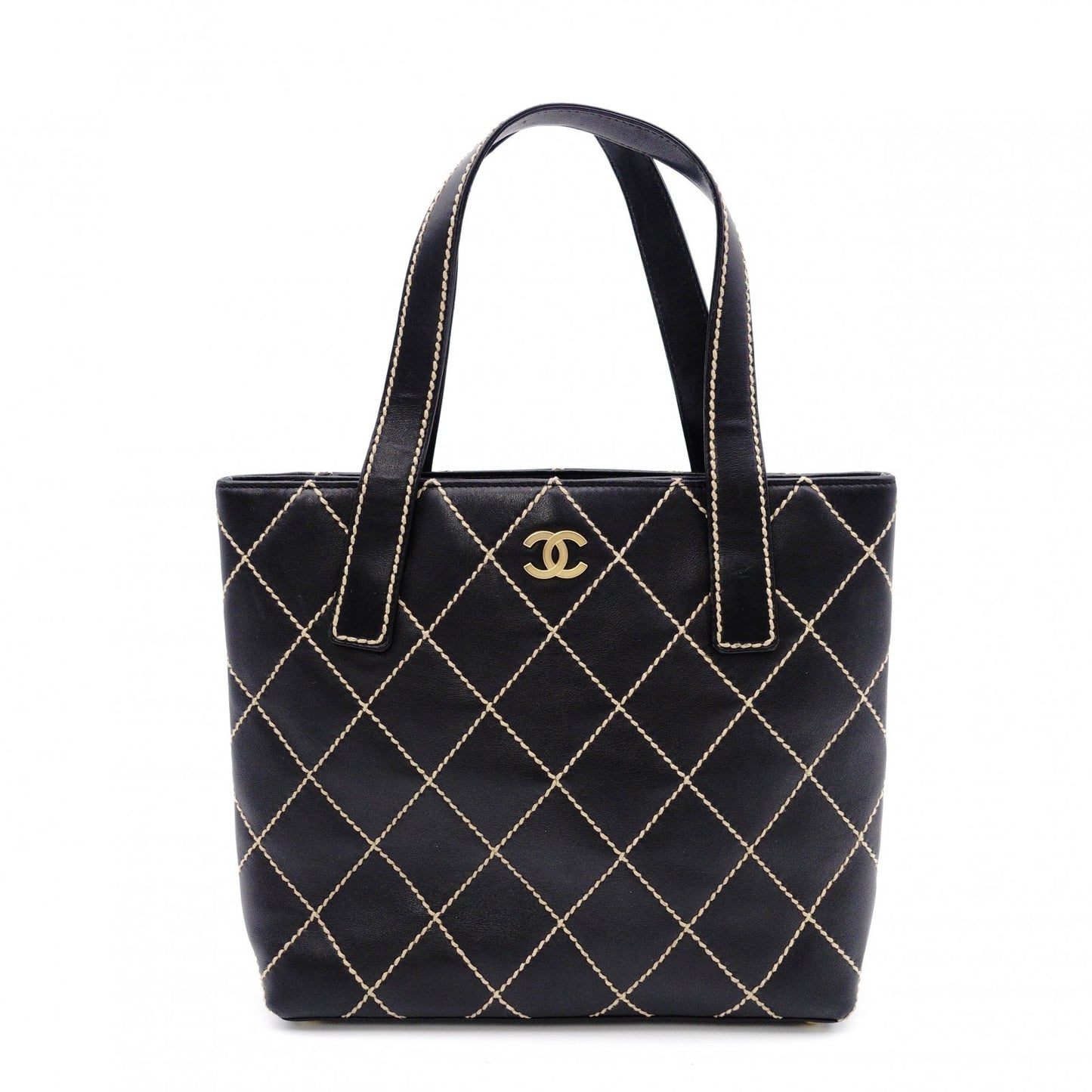 CHANEL Wild stitch Tote Bag leather black USED Women